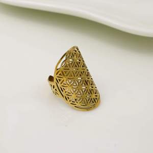 Geometric Pattern 18K Gold Plated Brass Cocktail <b>Ring</b> Unisex Bohemia Style Daily Wear Jewelry - Product Image 2