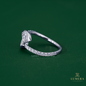 Anillo de diamantes de corte marquesa doble, diseño Toi Et Moi de dos piedras, engastes de bisel elegantes, tija con diamantes pavé, joyería atemporal - Product Image 3