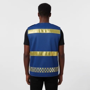 Gilet de travail réfléchissant bleu pour homme avec poches, en polyester respirant, fermeture éclair, vêtement d'extérieur décontracté pour l'été - Product Image 3
