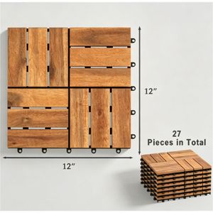 27 Pezzi Piastrelle per Pavimenti Esterni in Legno di Acacia Naturale a Incastro 30x30 cm Impermeabili Antiscivolo con Base di Drenaggio in PP Scanalata - Product Image 2