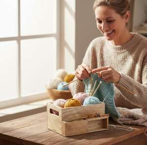 กล่องเก็บไหมพรมไม้ ถ้วยไหมพรมไม้ กล่องเก็บไหมพรมสำหรับถักไหมพรม ผลิตในอินเดีย ที่ม้วนไหมพรมไม้ - Product Image 3