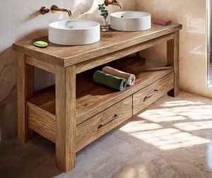 Mueble de Baño de Madera Maciza, Moderno, con Lavabo, Consola de Lavabo de Madera Natural, Almacenamiento, Lavabo Doble, Muebles de Baño - Product Image 3