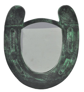 Patina Green <b>Antique</b> Finish Wall Mount Horse Shoe <b>Framed</b> Mirror Decorative Mirror Decoration For Home - Product Image 1