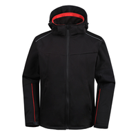 Veste polaire à capuche noire pour homme avec accents rouges, coupe-vent, vêtement d'hiver sportif, fermeture éclair, coupe classique