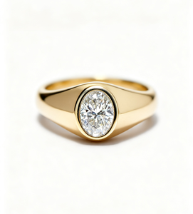 Anillo de Sello Clásico de Oro Amarillo de 14K con Diamante de Corte Ovalado y Engaste de Bisel de Oriente a Occidente, Anillo de Compromiso Solitario con Diamante Cultivado en Laboratorio, Anillo Unisex - Product Image 4