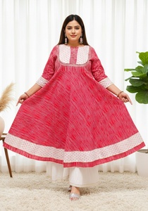 Yash Gallery Keyhole Neck Cotton Floral Anarkali Kurti Women's Plus Size Three Quarter Sleeves Regular Fit Casual Party Wear - Product Image 3