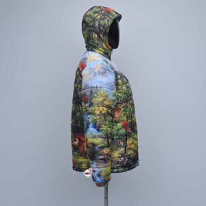 Mens Hooded Quilted Puffer <b>Jacket</b> With Sublimation Forest Print Zipper Closure Water Resistant Polyester Filled Puffer Coat OEM - Product Image 3