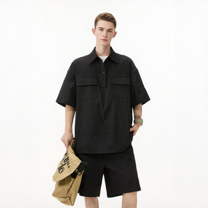 Ensemble de sport pour homme 2026 à séchage rapide, col anti-UV, chemise imprimée et short, 2 pièces, coupe décontractée, respirant, tricoté, pour l'été - Product Image 2