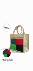 Sac à déjeuner classique en jute patchwork pour usage quotidien, avec fermeture technique et à glissière, idéal pour les voyages, 10x10x5 - Product Image 2