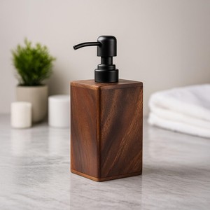 ที่จ่ายสบู่ไม้โอ๊คทำมือสุดหรูพร้อมหูจับหนัง ขายส่ง - Product Image 1