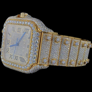 Newest <b>Square</b> Case Hidden Clasp Quartz Movement Glass Dial Moissanite Brilliant Cut Roman Numerals Hip Hop Style Fashion <b>Watch</b> - Product Image 5