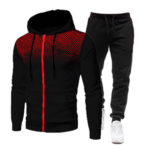 Chándal Deportivo con Capucha Negra, Cierre Completo, Estampado de Puntos, Estilo Deportivo, para Otoño, Material de Poliéster, Corte Regular, Bolsillos Laterales - Product Image 1