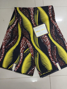 Black Yellow Premium African Wax <b>Print</b> Ankara Fabric with <b>Abstract</b> Leaf Pattern for Women Dressmaking - Product Image 1