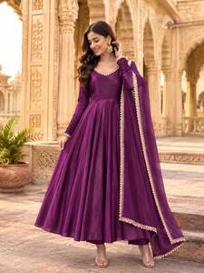 Salwar Kameez en soie pêche pour femme, longueur ras du sol, élégant, style Inde Pakistan, coupe ample, infroissable, idéal pour les mariages - Product Image 4