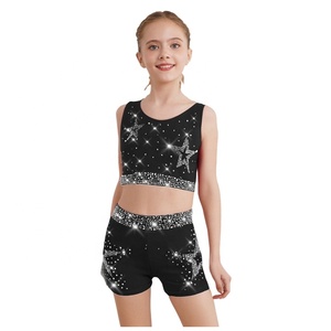 Traje de baile de gimnasia para niñas de 6 a 16 años, <span class=keywords><strong>chaleco</strong></span> con pantalones cortos y banda para el <span class=keywords><strong>pelo</strong></span> para práctica de acrobacias, entrenamiento, espectáculo escolar - Product Image 2