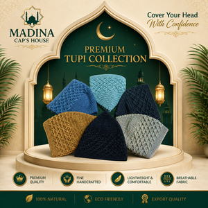 หมวกมุสลิม MADINA CAP'S HOUSE พรีเมียม ถักปักมือ ปรับขนาดได้ สีพื้น ผ้าฝ้ายระบายอากาศ สำหรับผู้ชายทุกคน - Product Image 1