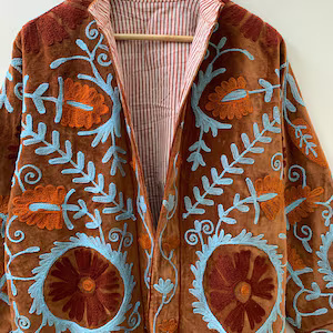Velvet Floral Suzani Embroidered Jacket Uzbek Folk Festival <b>Coat</b> with Cotton Filling for Bomber Duster Outerwear At Cheap Price - Product Image 3