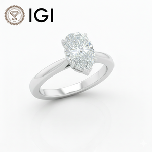 Bague solitaire moderne pour femme en or blanc 14 carats, diamant de laboratoire taille poire 1-5 carats, couleur D, pureté VS2, certifié IGI, sertie à griffes - Product Image 1