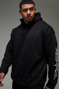 Sudadera con capucha negra para hombre, estilo urbano, corte regular, oversize, gruesa, 400GSM, holgada, con logo personalizado - Product Image 6