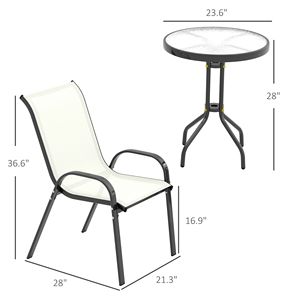 Set Bistrot 3 Pezzi con Sedie Impilabili Beige e Tavolo in Vetro, Set di Mobili da Esterno per Cortile e Balcone, per Ospedali, Ordine Minimo 1 Set - Product Image 3
