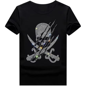 เสื้อยืดลายใหม่ประดับเพชรเทียมสำหรับผู้ชาย เสื้อผ้าสตรีทแฟชั่น พิมพ์ลายตามสั่ง เสื้อยืดคอวีประดับเพชรเทียม - Product Image 5