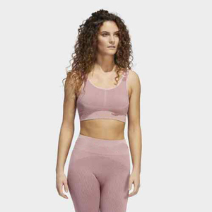 Pink Seamless Sports <b>Bra</b> With Ribbed Texture And Wide <b>Straps</b> For Women Workout Top - Product Image 4