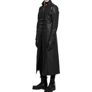 Mens <b>Gothic</b> Black Faux Leather Trench Coat Long Steampunk Buckle <b>Jacket</b> Cosplay OEM ODM - Product Image 4