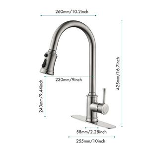 Rubinetto da cucina monocomando ad arco alto estraibile in acciaio inossidabile lucido, con doccetta estraibile, design a livello singolo, stampa gratuita - Product Image 2
