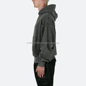 Poids élevé en vrac 600gsm unisexe plaine blanc surdimensionné goutte devrait Vintage lavé recadrée à capuche hommes - Product Image 2