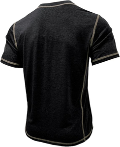 Camiseta Henley para Hombre, Manga Corta, Corte Ajustado, Cuello en V, Ribete en Contraste, Informal, Tejida, 100% Algodón, Color Sólido, Uso Diario - Product Image 3