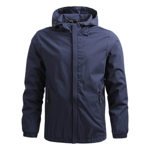 Wholesale Plus Size Zipper Hooded <b>Waterproof</b> Windbreaker <b>Thin</b> Solid Casual <b>Jacket</b> Men's Breathable Spring Autumn - Product Image 2