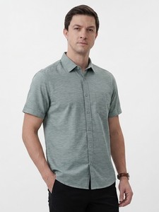 Men's Light Gray Short Sleeve Cotton Poplin Casual <b>Shirt</b> Turn-down Collar Solid Color Breathable Summer Wear - Product Image 1