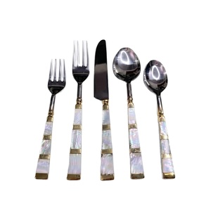 Luxury 5-Piece Mother Of Pearl Flatware Set White And Gold Stainless Steel Cutlery Elegant <b>MOP</b> Dining Inlaid <b>Handle</b> Cutlery Set - Product Image 1