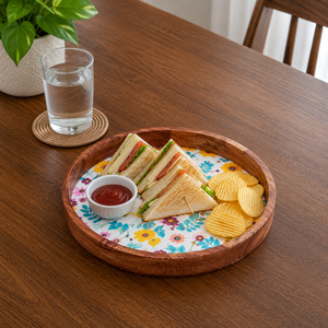 Custom Modern Premium Acacia Wood Serving Tray with Floral Design | Handmade Eco Friendly Decorative <b>Food</b> <b>Server</b> Home Hotel Use - Product Image 5