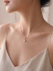 ELVORA GEMS Rose Gold Diamond Pendant Necklace Round Brilliant Cut Minimalist Women's Everyday Wear 18K Plated <b>Model</b> ELVO36 - Product Image 2