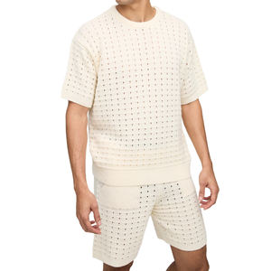 Ensemble décontracté deux pièces tricoté pour homme avec t-shirt et short, personnalisable avec logo, et pantalon de jogging court - Product Image 4