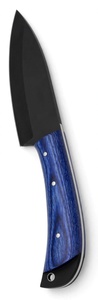 Couteau de chef artisanal en acier à haute teneur en carbone, revêtement noir, manche en bois stabilisé bleu, lame fixe - Product Image 1