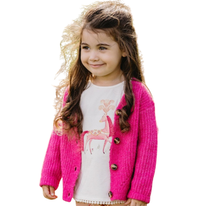 Cárdigan de punto rosa intenso para bebé, suéter de algodón suave de manga larga con botones al frente para recién nacidos, bebés y niñas pequeñas - Product Image 4