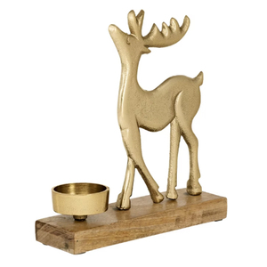 Porte-bougie de Noël en forme de renne, nouveau design, finition or et nickel, avec base en bois de manguier - Product Image 2