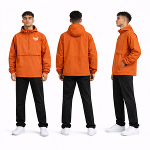 Chaqueta Anorak Naranja al por Mayor para Hombre, con Capucha y Media Cremallera, Cortavientos Estilo Urbano Y2K, Proveedor OEM, Pedidos al por Mayor de Ropa Urbana de EE. UU. - Product Image 4