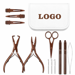 Kit d'outils de pose et de retrait d'extensions capillaires professionnel en acier inoxydable, couleur personnalisée, avec ciseaux et aiguilles à boucle - Product Image 1