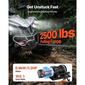 กว้านไฟฟ้า 12V DC ความจุ 2500 ปอนด์ ขนาด 0.19 x 39.4 ฟุต เชือกสังเคราะห์ พร้อมรีโมทคอนโทรลแบบมีสาย กันน้ำระดับ IP55 สำหรับ ATV/UTV 0.19 x - Product Image 2