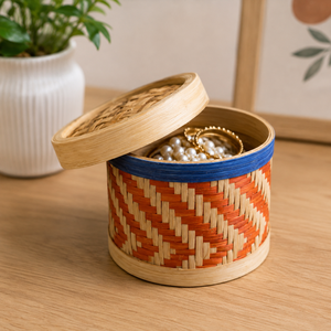 Boîte de rangement en bambou tissée à la main avec couvercle |   Organisateur décoratif, boîte à bijoux et à cadeaux - Product Image 6