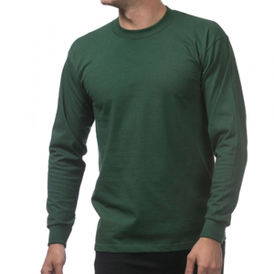 T-shirt à manches longues pour homme, vert foncé, col rond, coupe classique, couleur unie, décontracté, en coton tricoté - Product Image 2