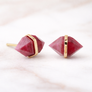 Rose Quartz Elongated Hexagon <b>Stud</b> <b>Earring</b> Center Bezel <b>Set</b> Faceted Gemstone Handmade Minimalist Jewelry Gift For Her - Product Image 5