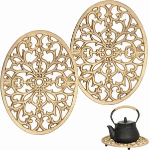 Ensemble de 2 dessous-de-plat vintage en fonte noire, ronds, résistants à la chaleur, pour casseroles, tapis décoratifs pour cuisine et hôtel - Product Image 6