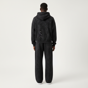 OEM Factory Tracksuits Vintage Washed Drawstring <b>Hoodie</b> Unisex Custom Cotton Fleece Solid <b>Black</b> Breathable Regular Windproof - Product Image 6