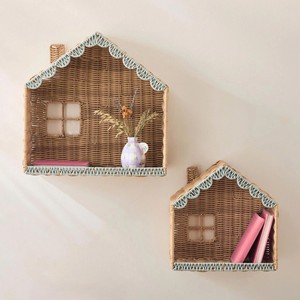 Étagère murale en rotin en forme de maison, panier de rangement en osier naturel, étagère décorative pour chambre d'enfant, organisateur de décoration intérieure - Product Image 2