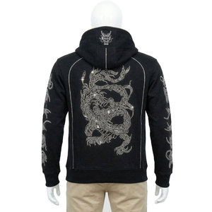 Sudadera con Capucha Extra Grande para Hombre, Color Negro, con Logotipo de Diamantes de Imitación en la Parte Delantera, Adorno de Perlas, Tela de Forro Polar, 100% Algodón, Ecológica, Transpirable, 3D - Product Image 2
