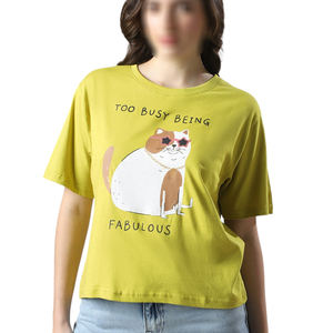 Nueva camiseta moderna y cómoda de cuello redondo, manga corta, hombros caídos, estampado gráfico, estilo oversized y corte crop, para venta al por mayor. - Product Image 1